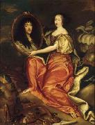 Henriette d'Angleterre as Minerva holding a painting of her husband the Duke of Orleans unknow artist